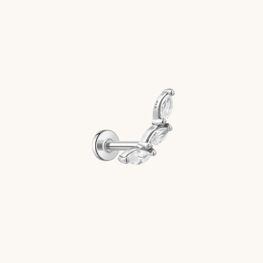 Gold-plated 925 sterling silver Three Leaves Curve Flatback Earring Silver