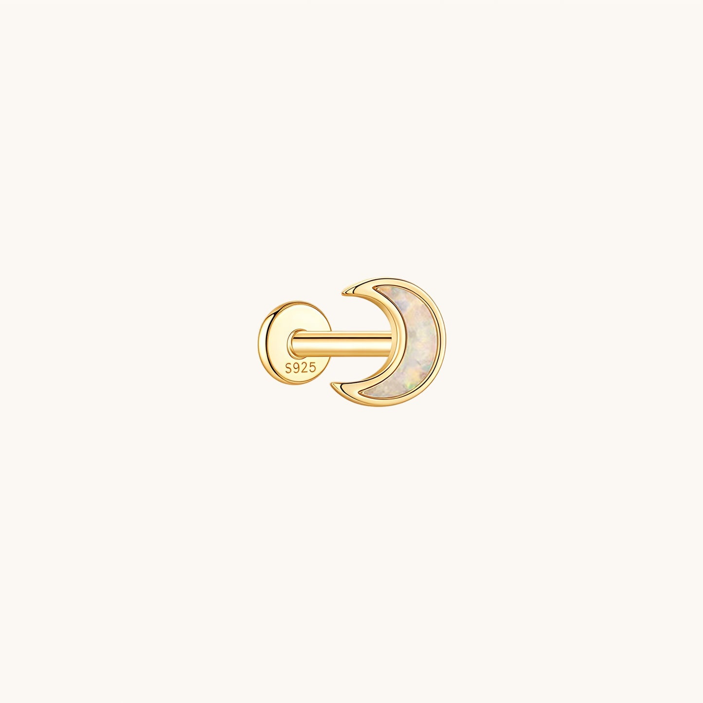 Gold-plated 925 sterling silver Opal Moon Flatback Earring Gold