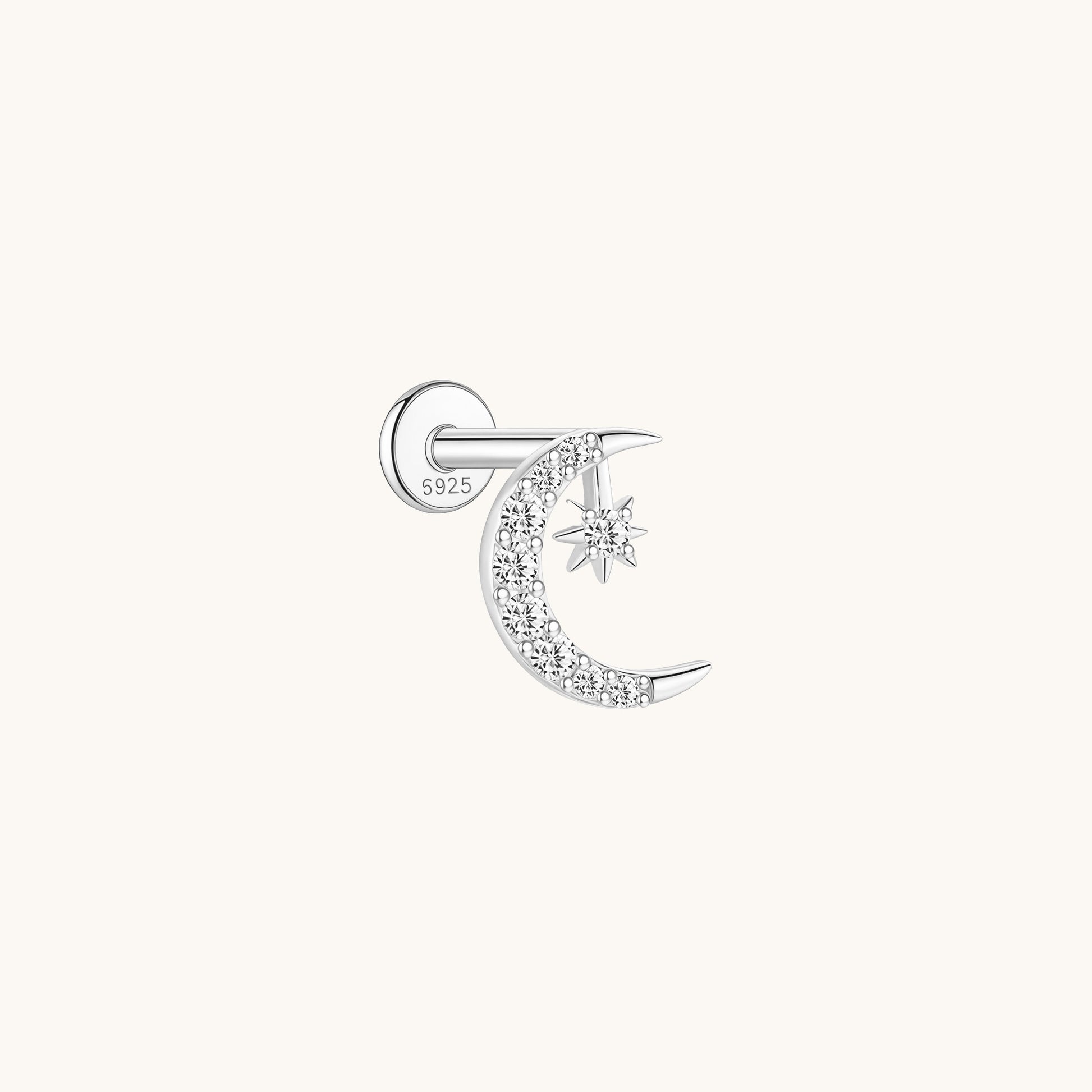 Gold-plated 925 sterling silver Star-Chaser Moon Flatback Earring Clear