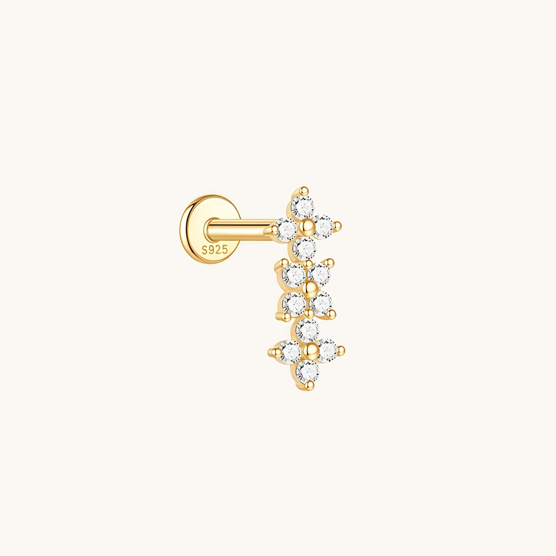 Gold-plated 925 sterling silver Floral Bar Flatback Earring Gold