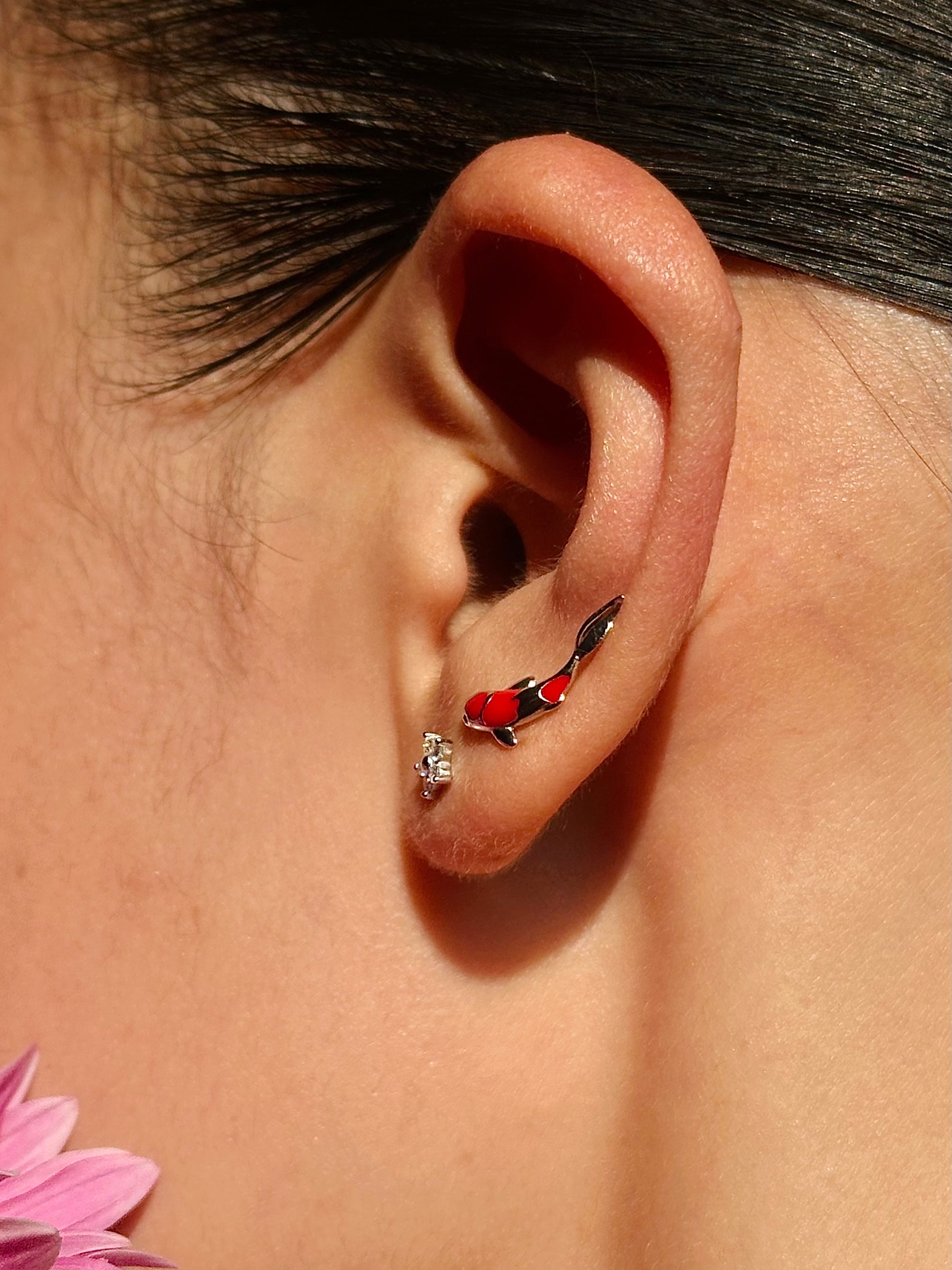 Gold-plated 925 sterling silver Vermilion Koi Flatback Earring