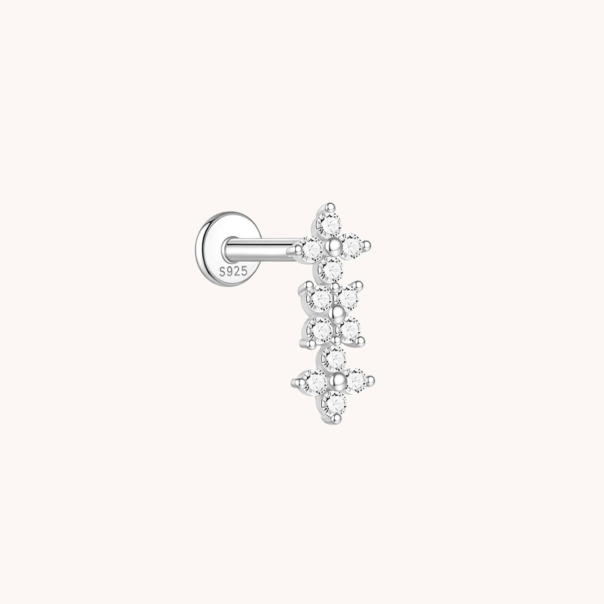 Gold-plated 925 sterling silver Floral Bar Flatback Earring Silver