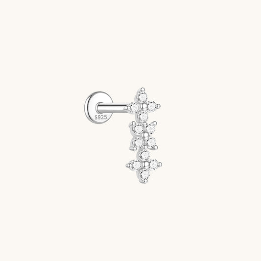 Gold-plated 925 sterling silver Floral Bar Flatback Earring Silver