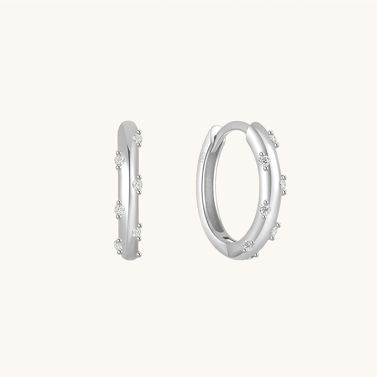 Gold-plated 925 sterling silver Aurora Dot Hoop Earrings Silver