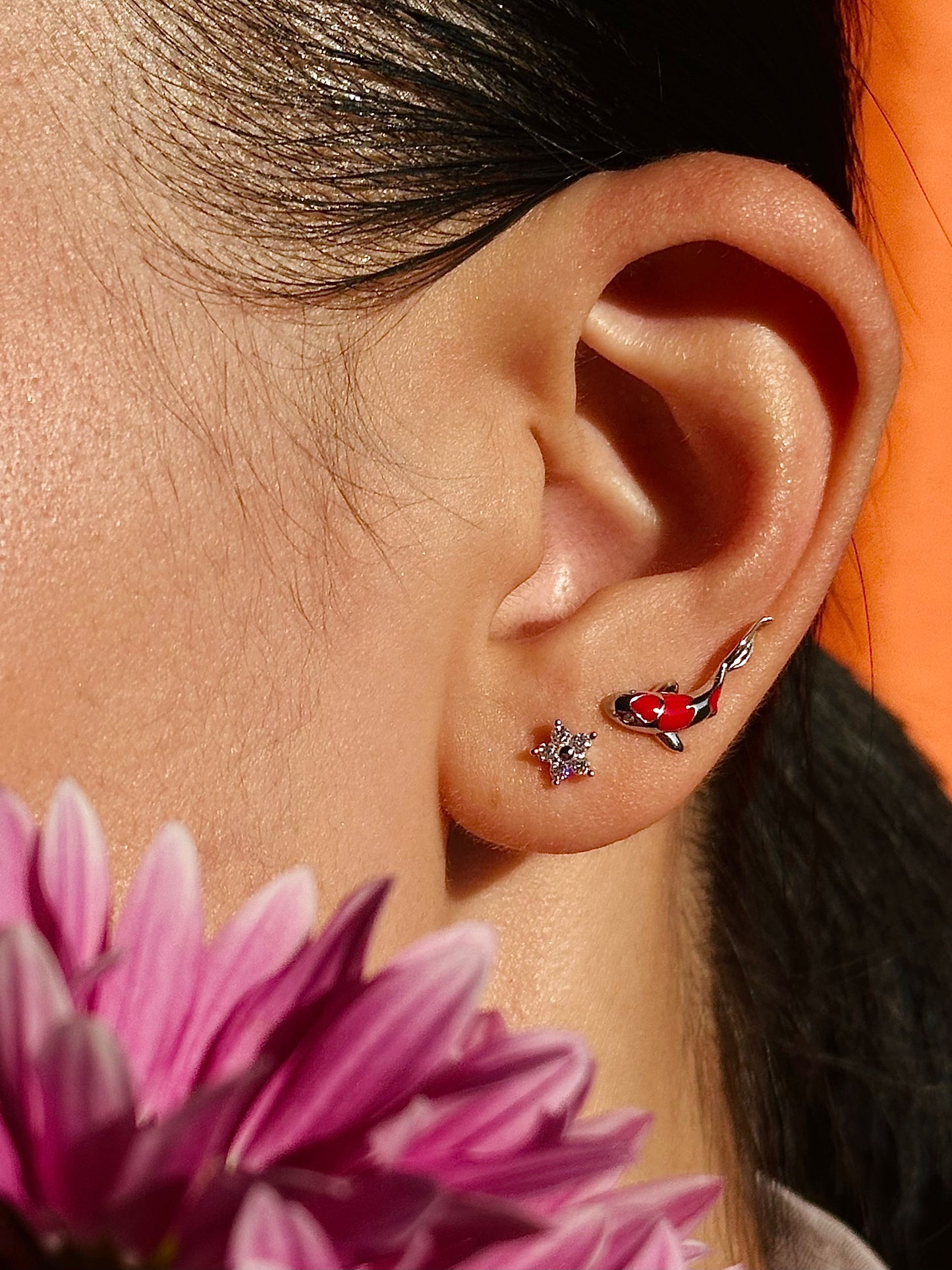 Gold-plated 925 sterling silver Vermilion Koi Flatback Earring