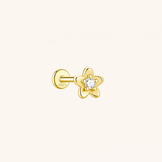 Gold-plated 925 sterling silver Wild Peach Blossom Flatback Earring 8mm