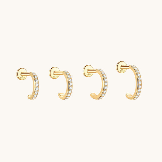 Gold-plated 925 sterling silver CZ Pavé Huggie Flatback Earring Gold