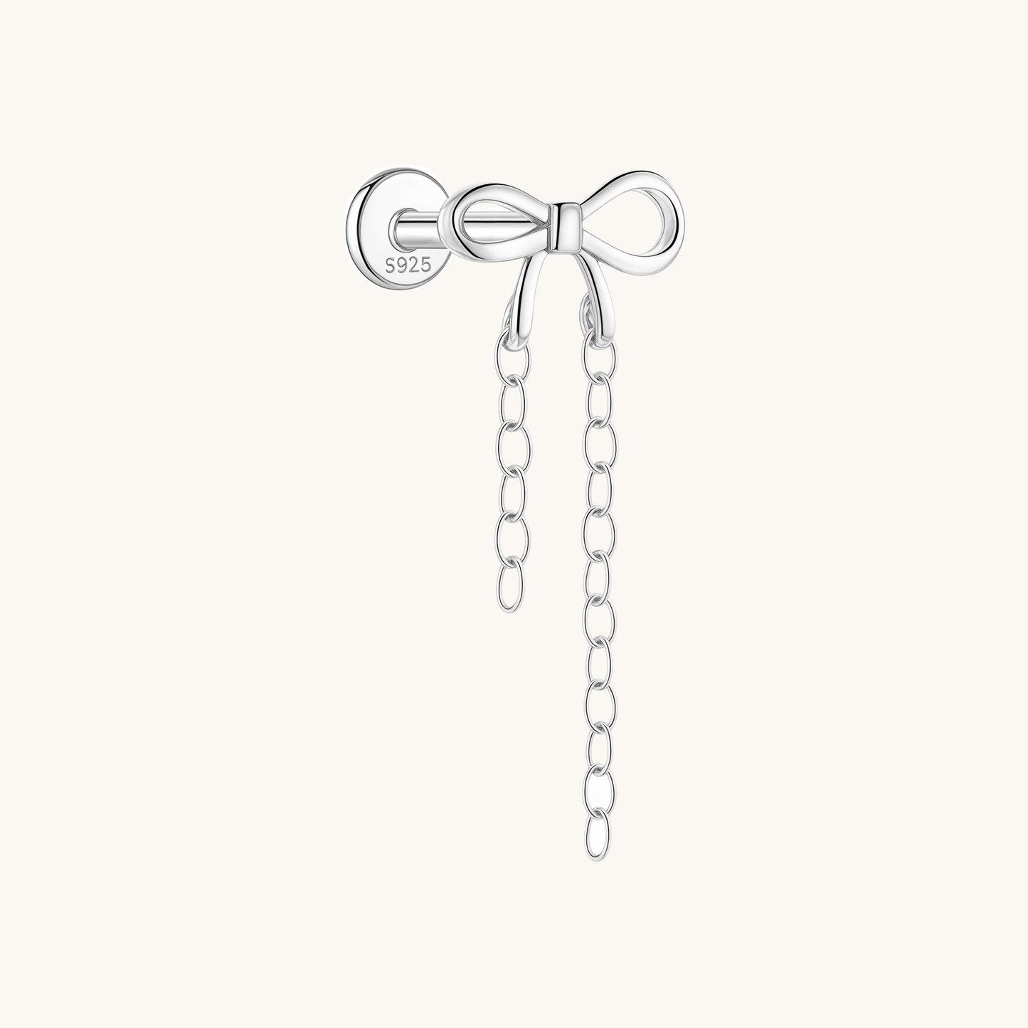 Gold-plated 925 sterling silver Dainty Bow Chain Flatback Earring Silver