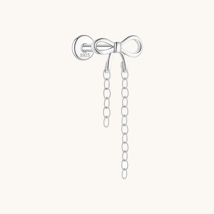 Gold-plated 925 sterling silver Dainty Bow Chain Flatback Earring Silver