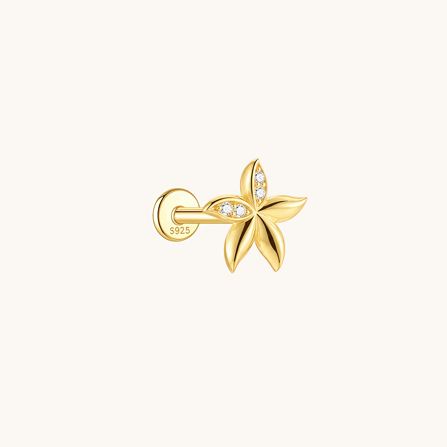 Gold-plated 925 sterling silver Bauhinia Blossom Flatback Earring Gold
