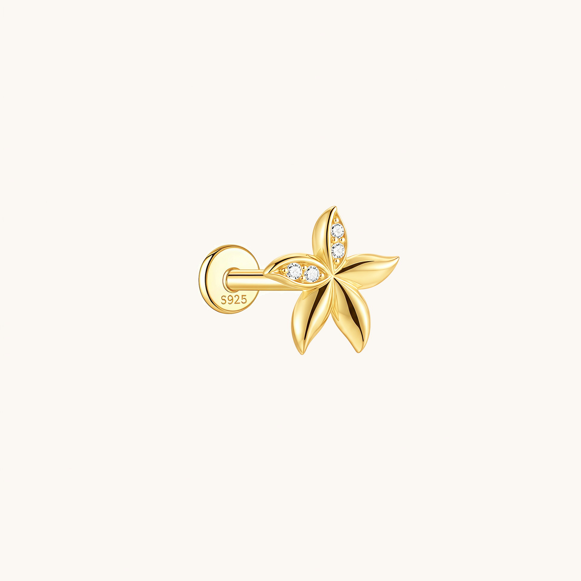 Gold-plated 925 sterling silver Bauhinia Blossom Flatback Earring Gold