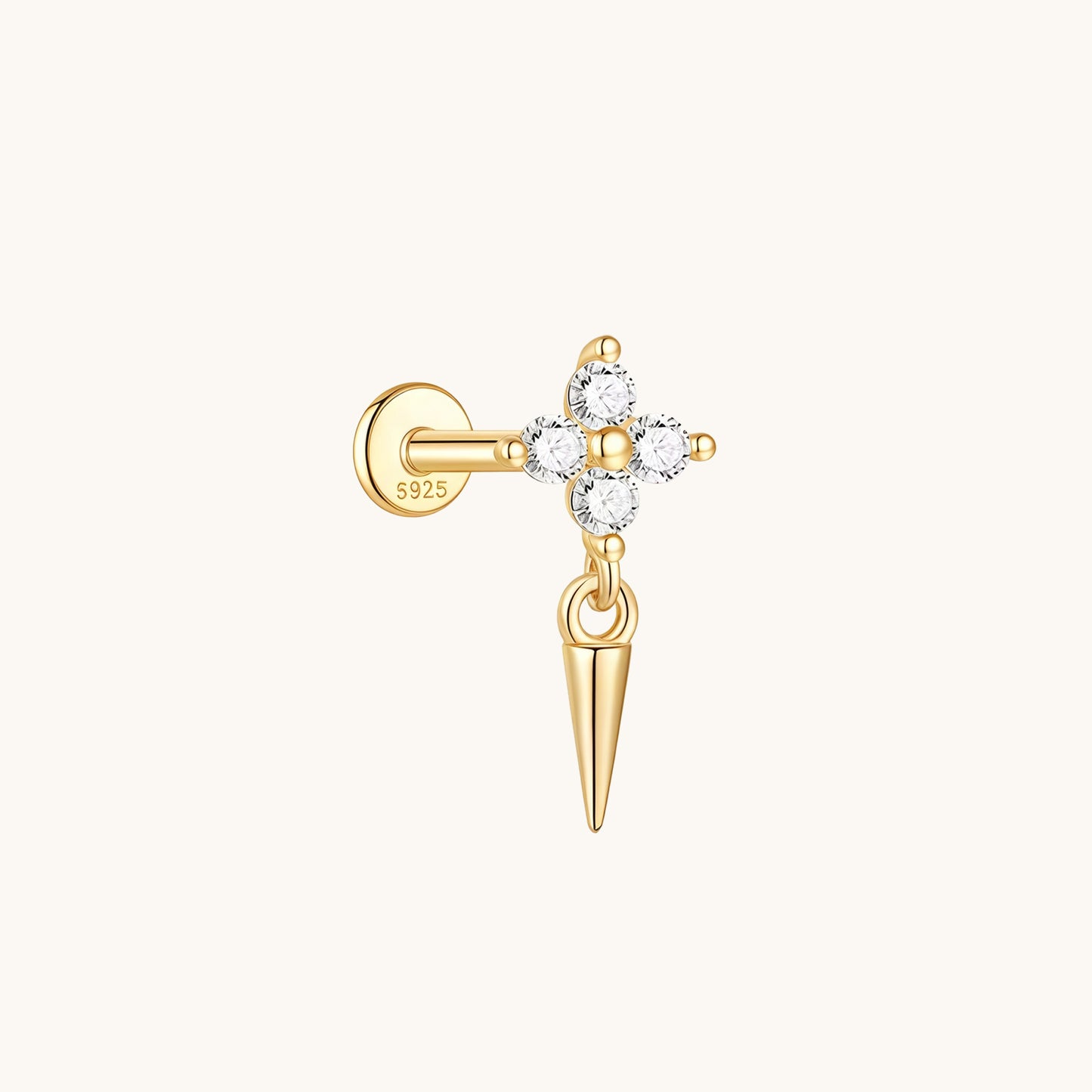 Gold-plated 925 sterling silver Floral Spike Flatback Earring Gold