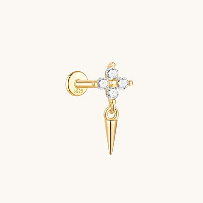 Gold-plated 925 sterling silver Floral Spike Flatback Earring Gold