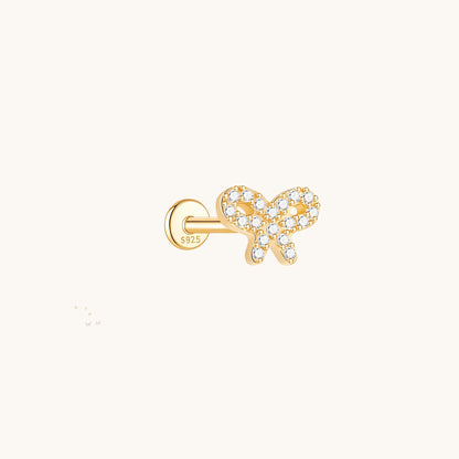 Gold-plated 925 sterling silver Pavé CZ Bow Flatback Earring