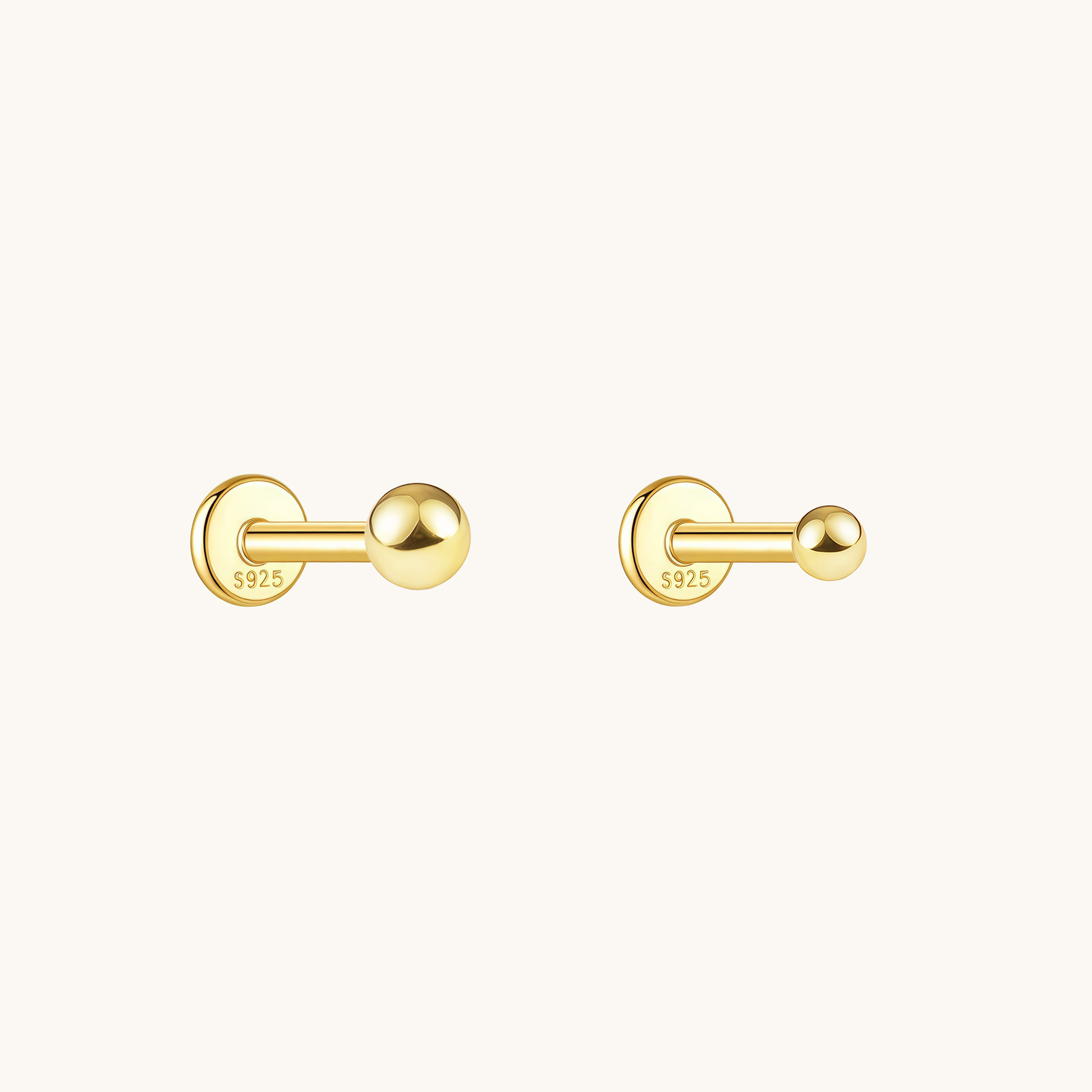 Gold-plated 925 sterling silver Ball Flatback Earring