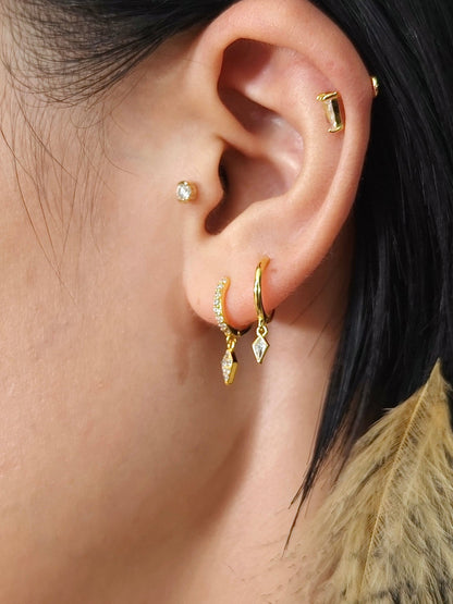 Gold-plated 925 sterling silver Trinity Edge CZ Flatback Earring