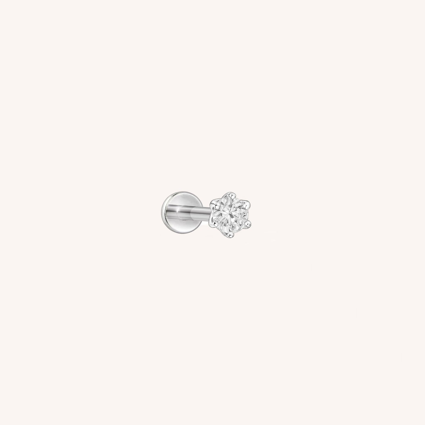 A Pierce of Life 6-Prong Cubic Zirconia Flat back Stud Earring in silver color