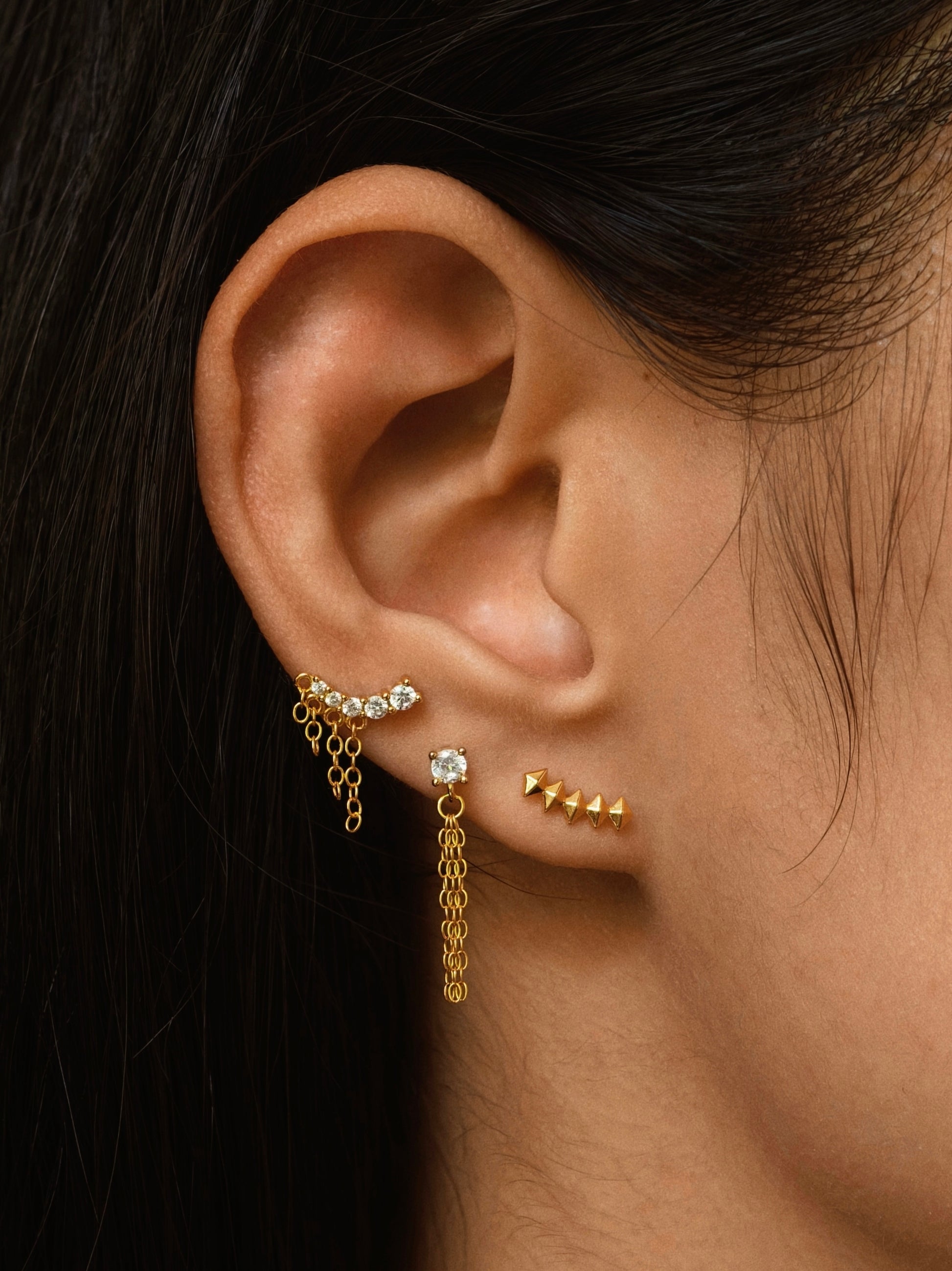 Gold-plated 925 sterling silver Pyramidal Punk Flatback Earring