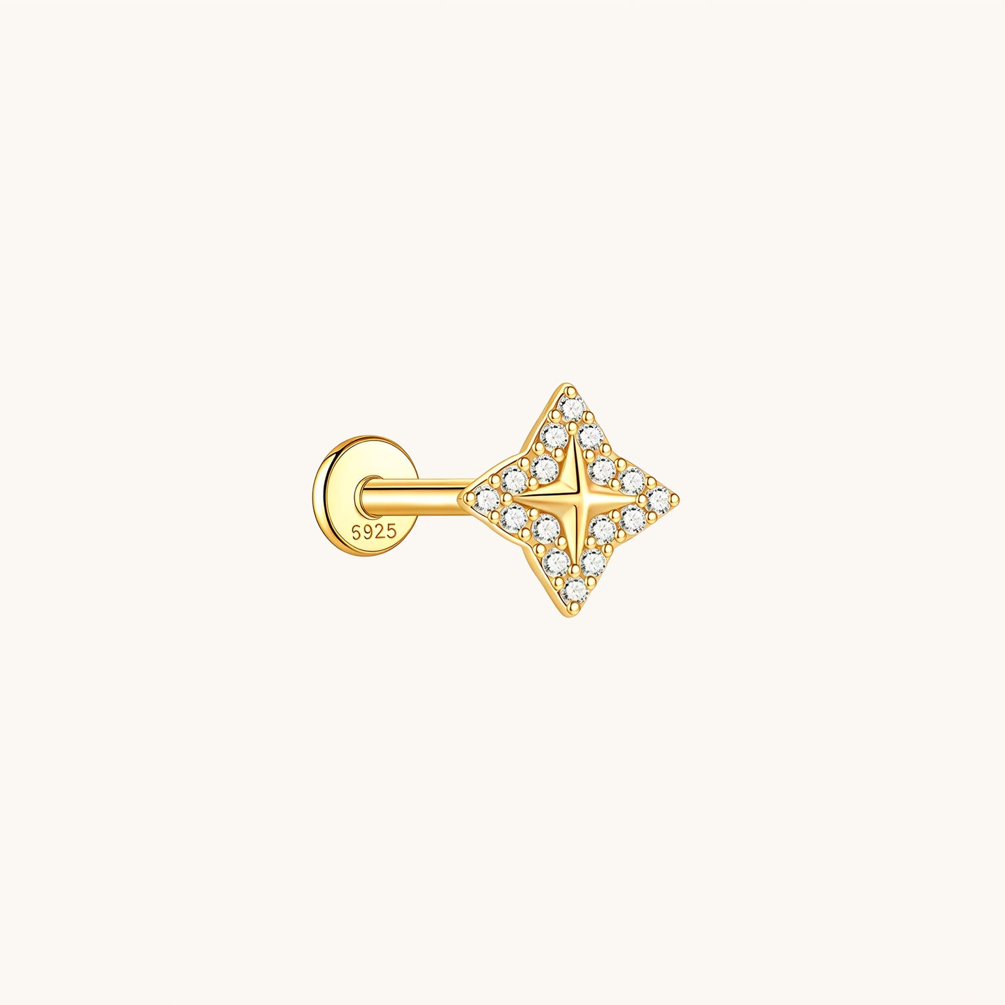 Gold-plated 925 sterling silver Compass Spike Flatback Earring Gold