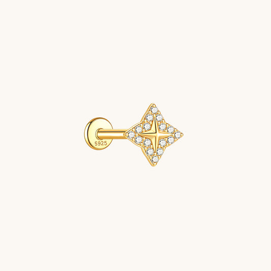 Gold-plated 925 sterling silver Compass Spike Flatback Earring Gold