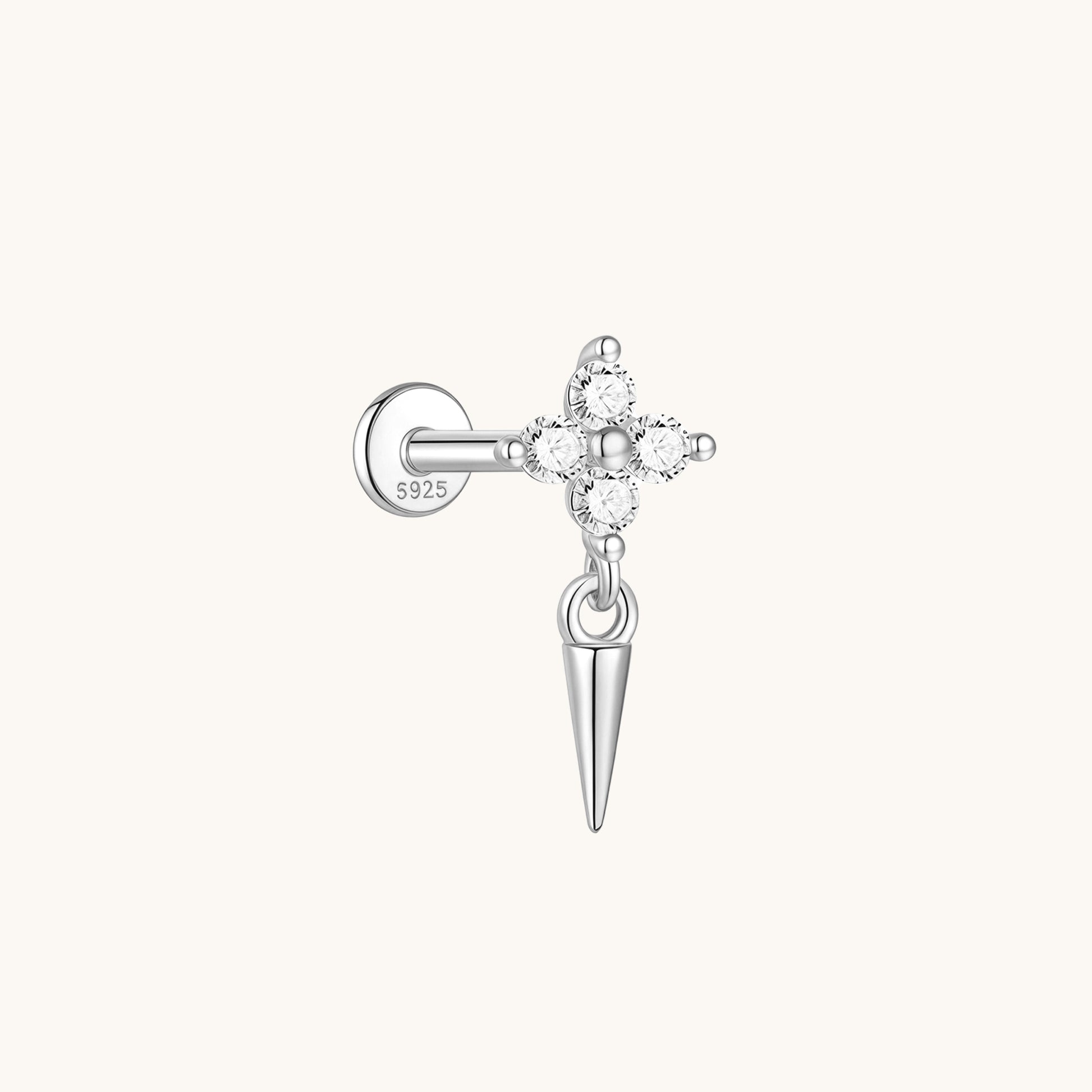 Gold-plated 925 sterling silver Floral Spike Flatback Earring Silver