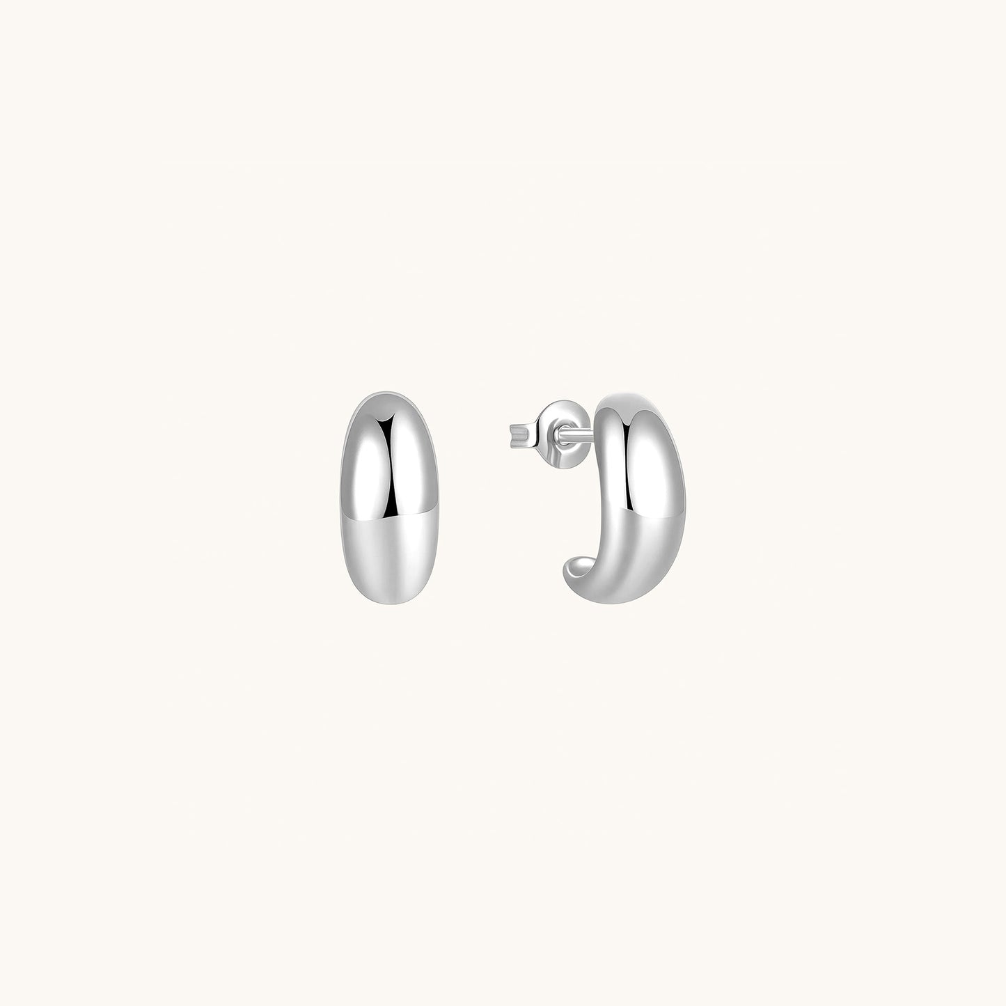 Gold-plated 925 sterling silver Dome Hoop Studs Silver