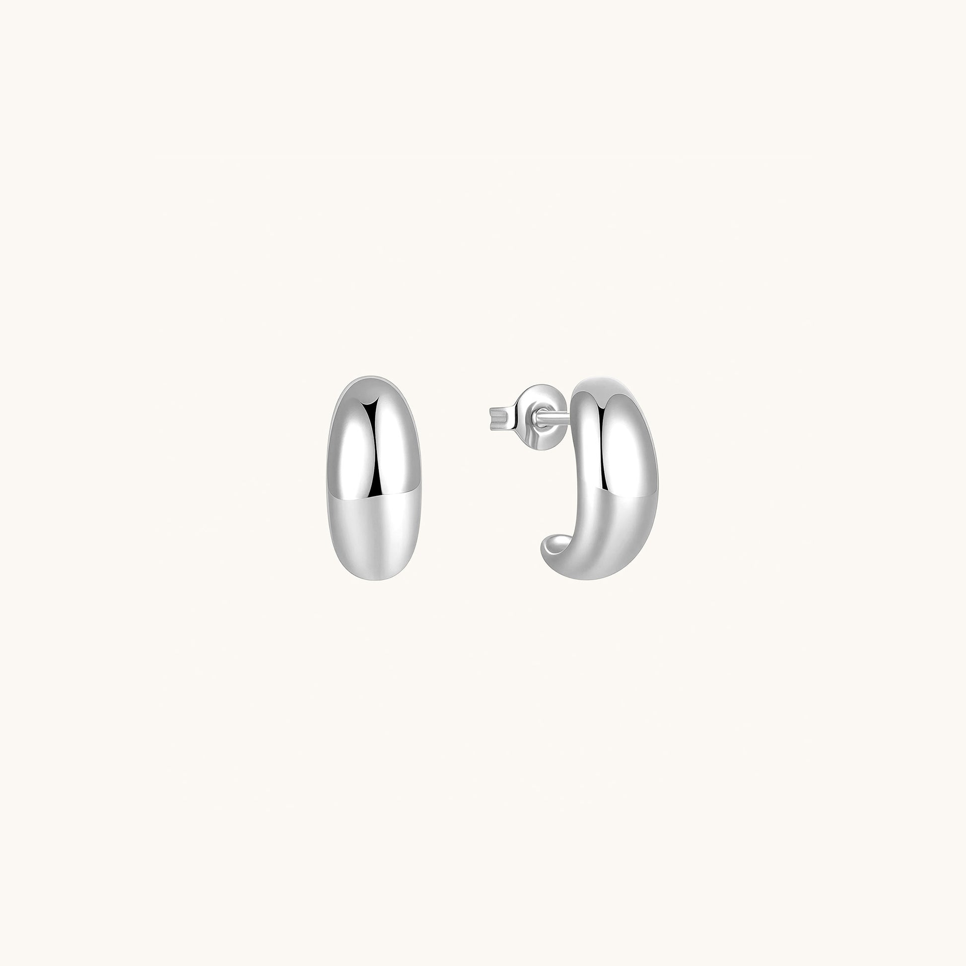 Gold-plated 925 sterling silver Dome Hoop Studs Silver