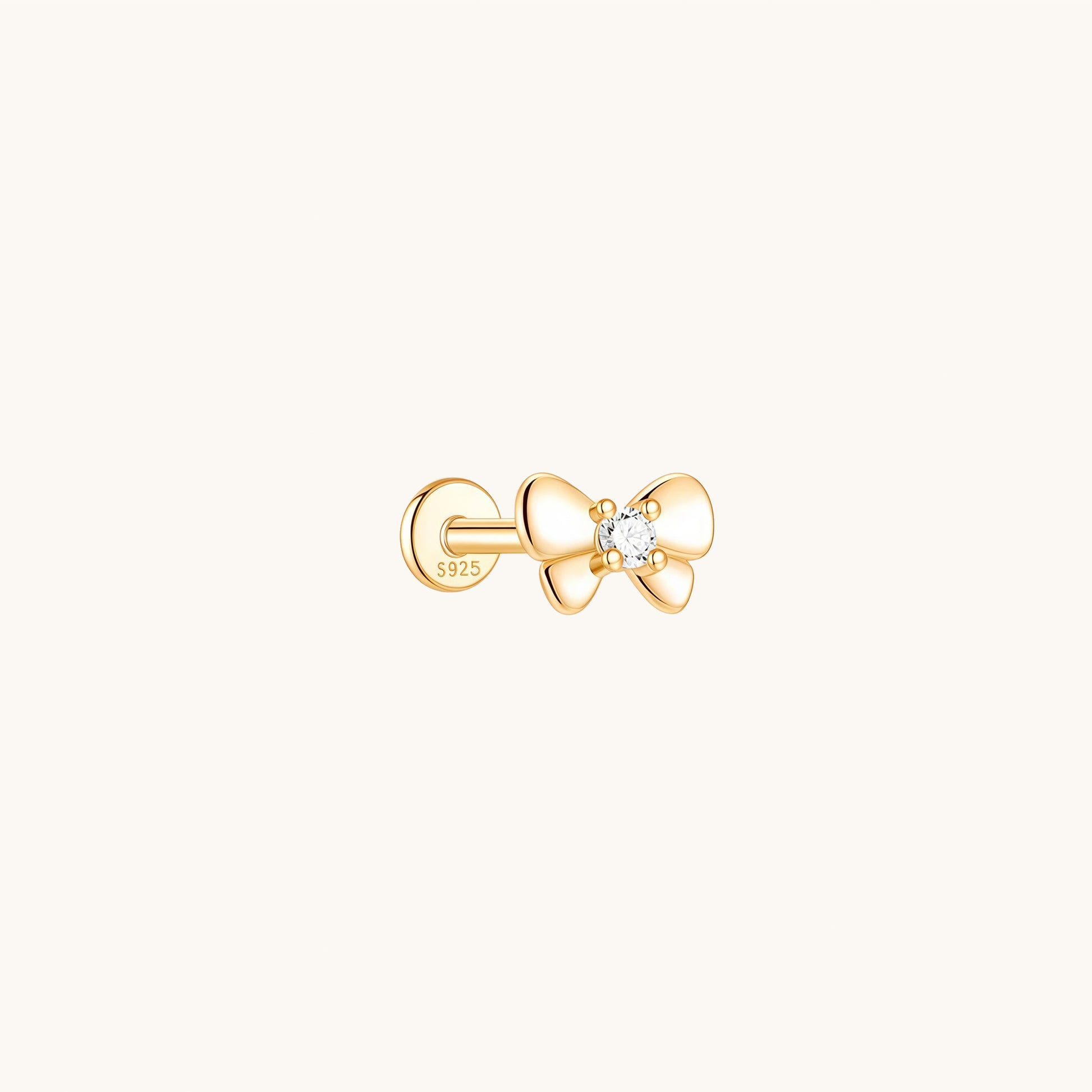 Gold-plated 925 sterling silver Classic Bowknot Flatback Earring 5mm