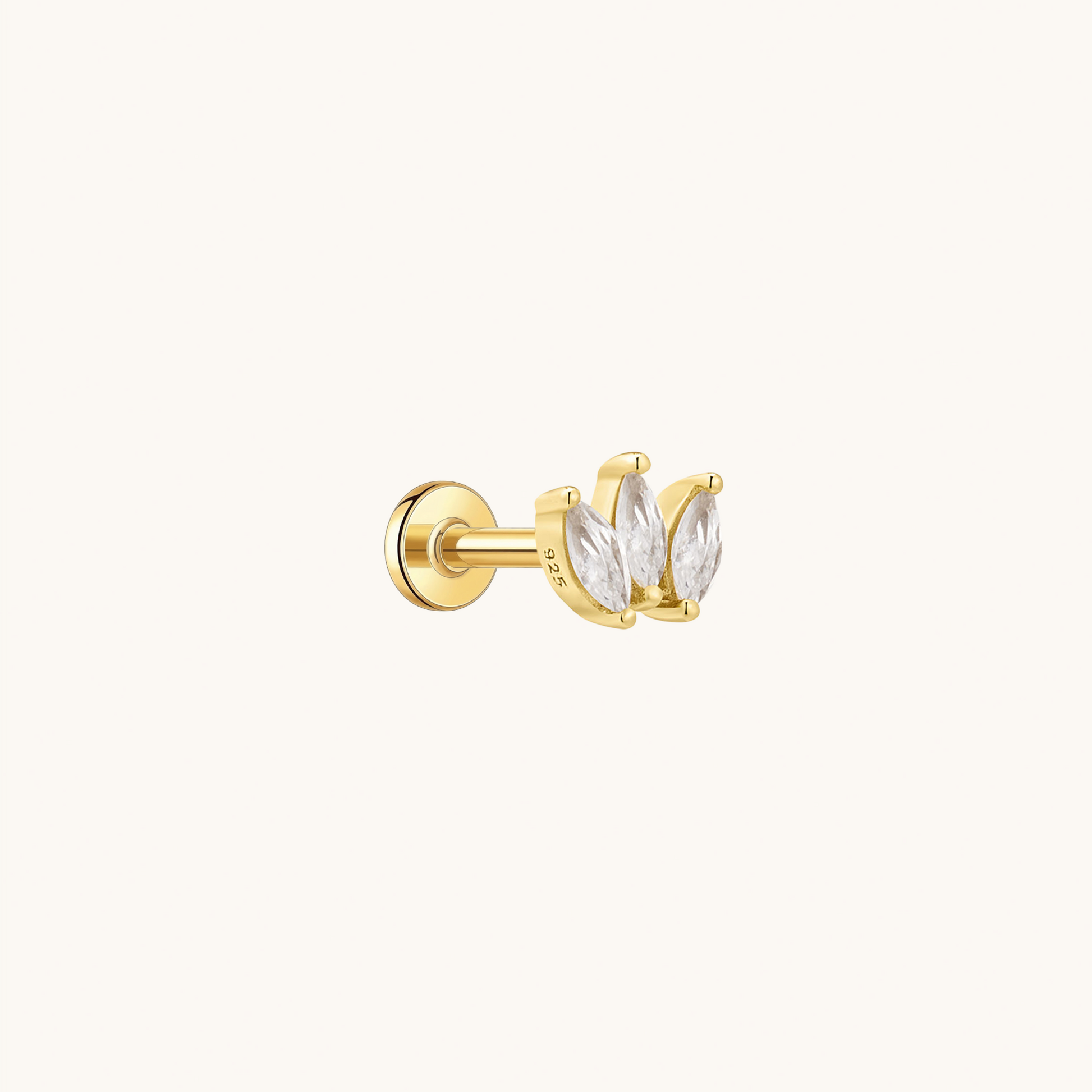 Gold-plated 925 sterling silver Marquise Trio Flatback Earring Gold