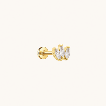 Gold-plated 925 sterling silver Marquise Trio Flatback Earring Gold
