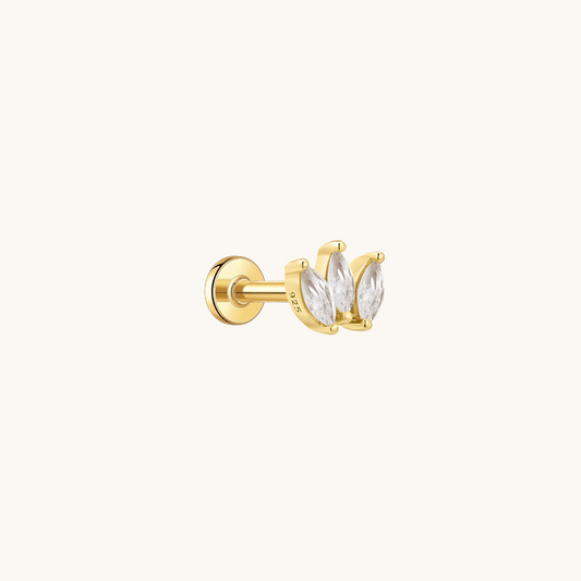 Gold-plated 925 sterling silver Marquise Trio Flatback Earring Gold