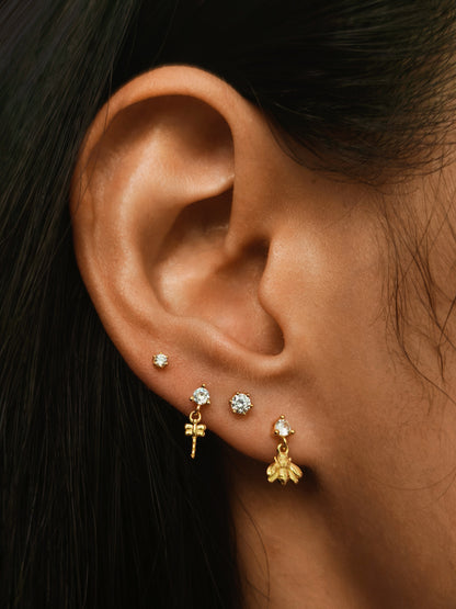 Gold-plated 925 sterling silver Dangle Dragonfly Flatback Earring