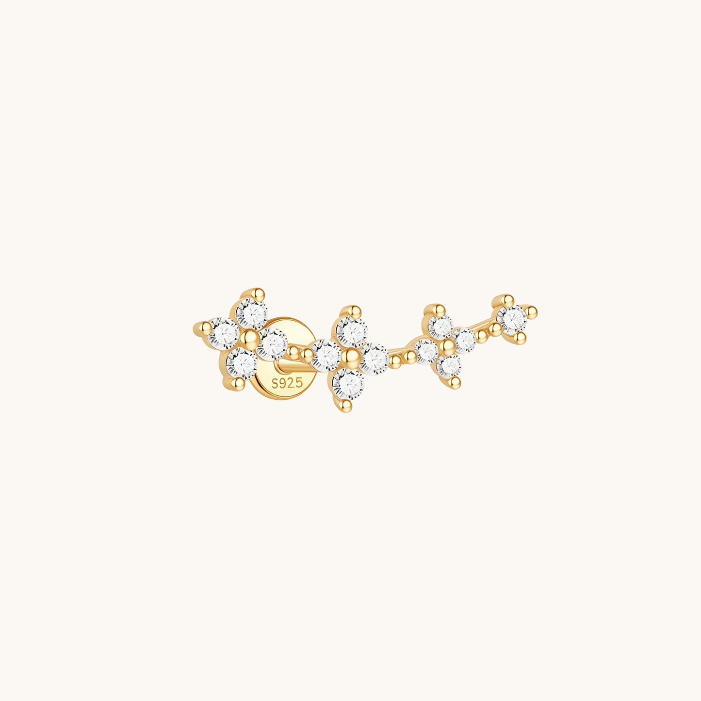 Gold-plated 925 sterling silver Floral Curve Flatback Earring Gold