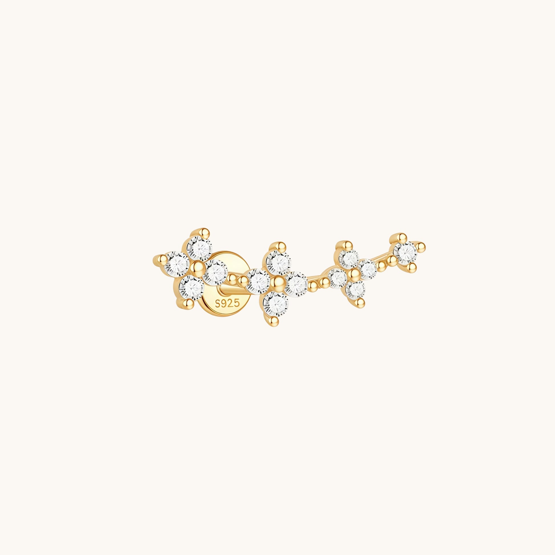 Gold-plated 925 sterling silver Floral Curve Flatback Earring Gold