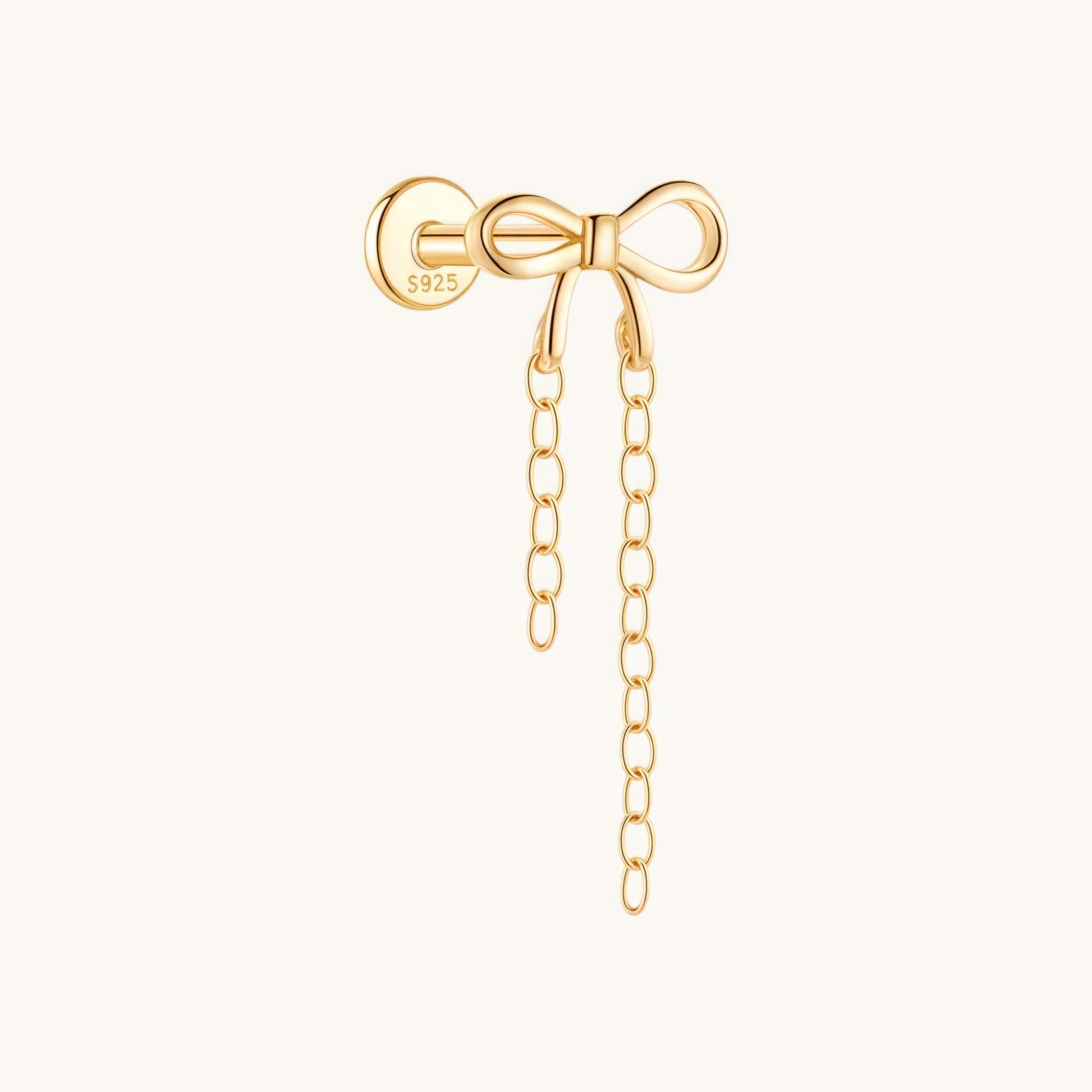 Gold-plated 925 sterling silver Dainty Bow Chain Flatback Earring