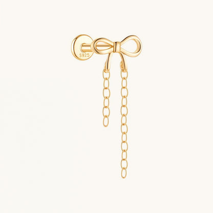 Gold-plated 925 sterling silver Dainty Bow Chain Flatback Earring