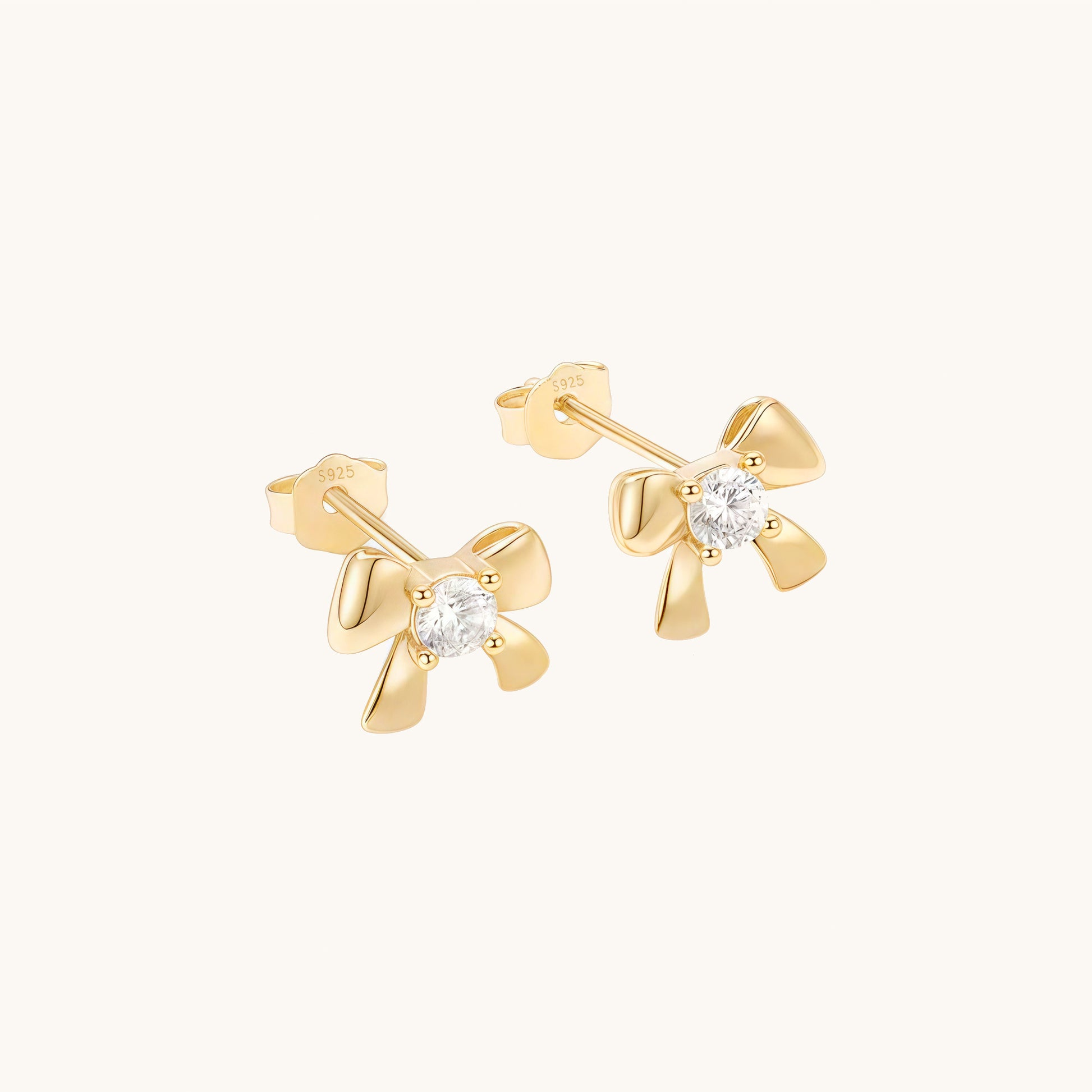 Gold-plated 925 sterling silver Timeless CZ Bow Stud Earrings