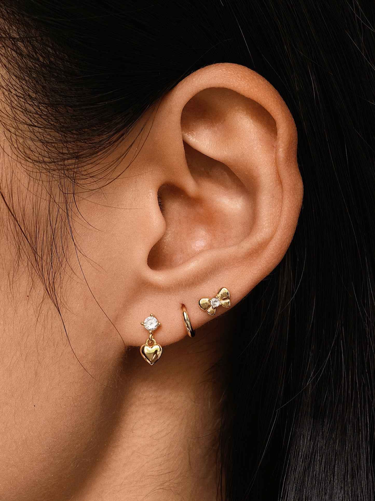 Gold-plated 925 sterling silver CZ Dangle Heart Flatback Earring