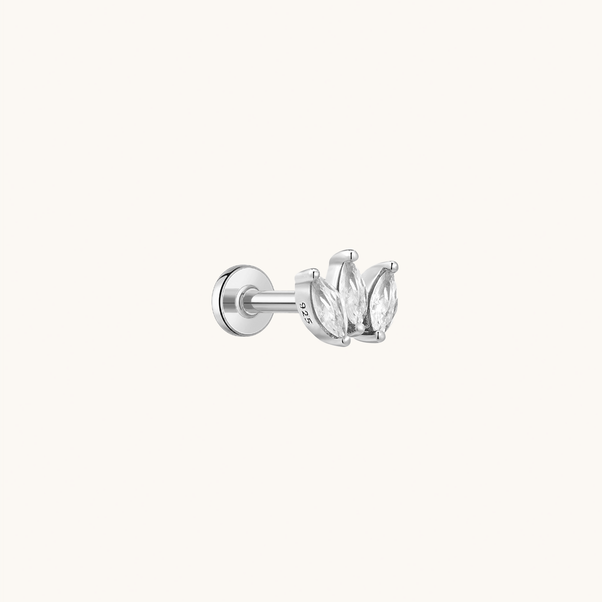 Gold-plated 925 sterling silver Marquise Trio Flatback Earring Silver
