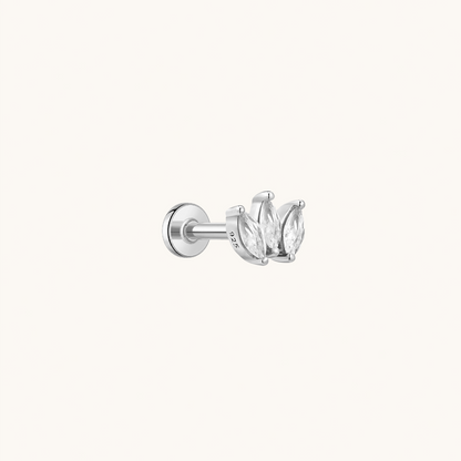 Gold-plated 925 sterling silver Marquise Trio Flatback Earring Silver