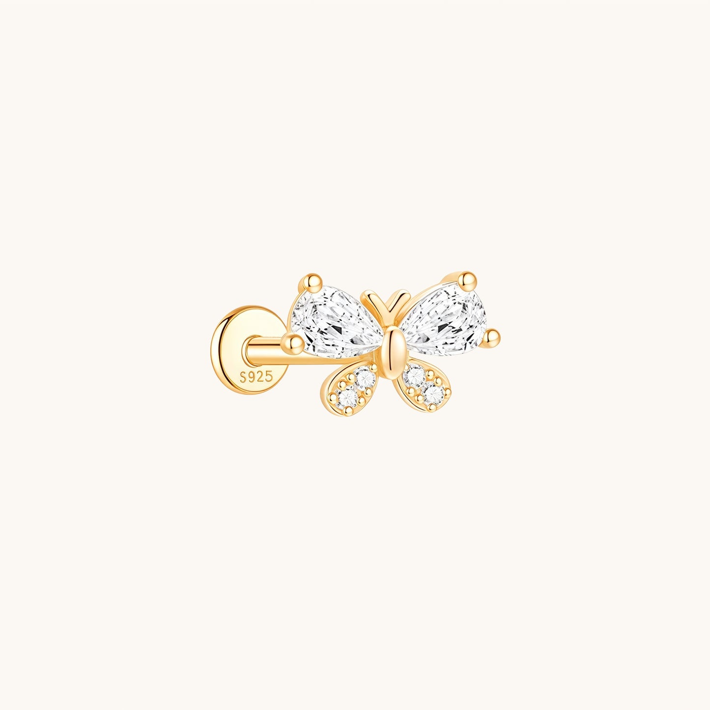 Gold-plated 925 sterling silver Lucent Wing Flatback Earring 8mm