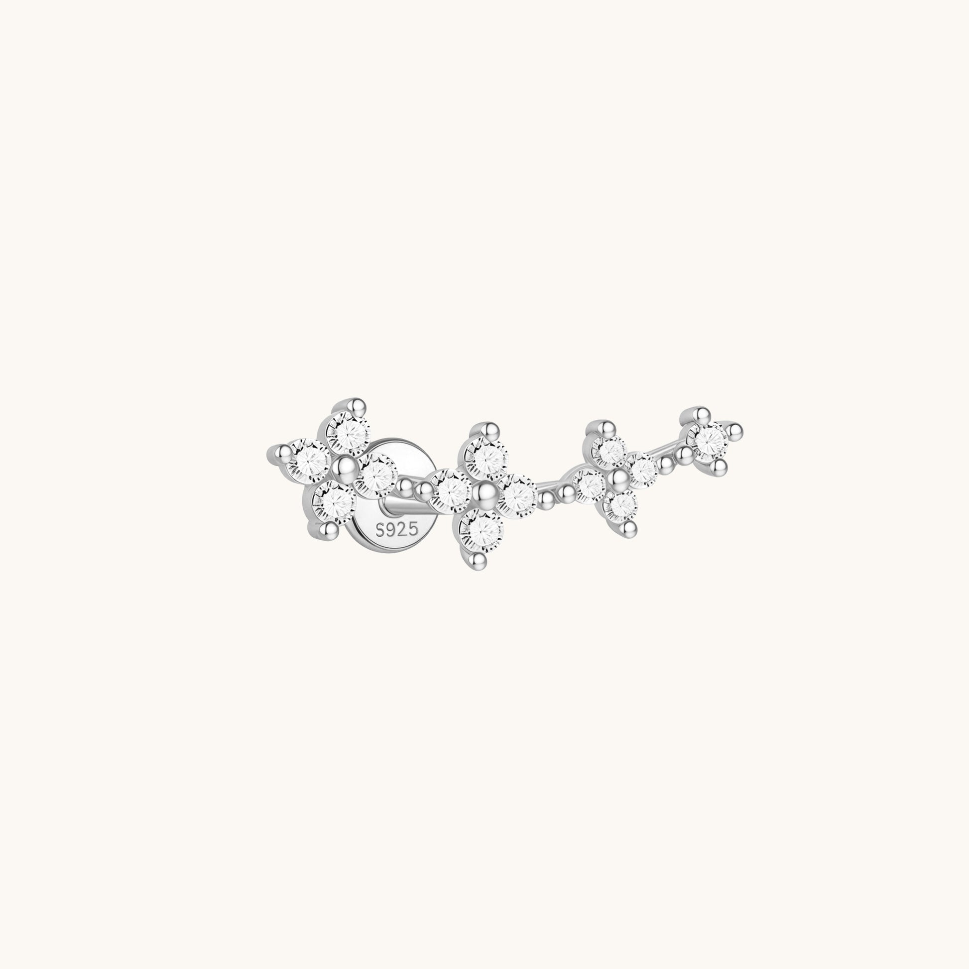 Gold-plated 925 sterling silver Floral Curve Flatback Earring Silver