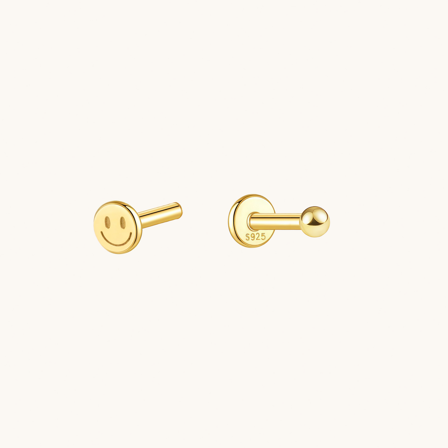 Gold-plated 925 sterling silver Ball Flatback Earring Gold 2mm