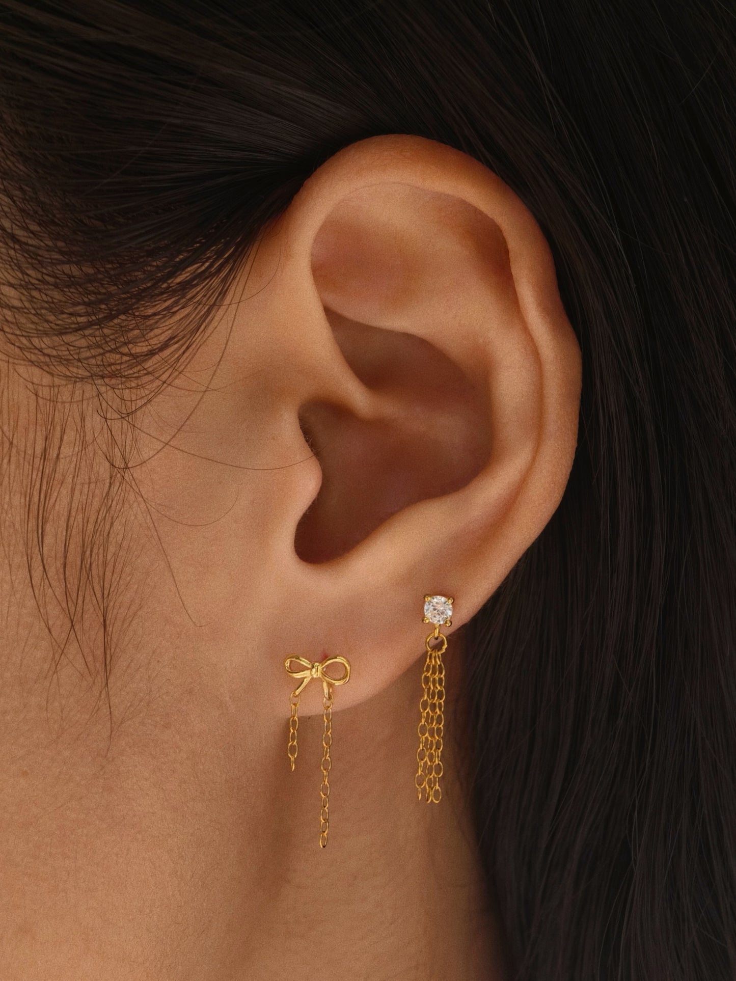 Gold-plated 925 sterling silver Dainty Bow Chain Flatback Earring