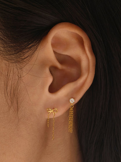 Gold-plated 925 sterling silver Dainty Bow Chain Flatback Earring