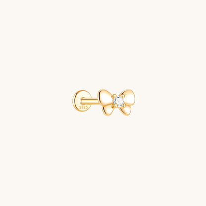Gold-plated 925 sterling silver Classic Bowknot Flatback Earring 8mm
