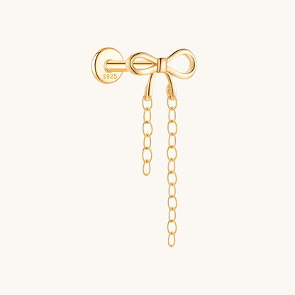 Gold-plated 925 sterling silver Dainty Bow Chain Flatback Earring 8mm