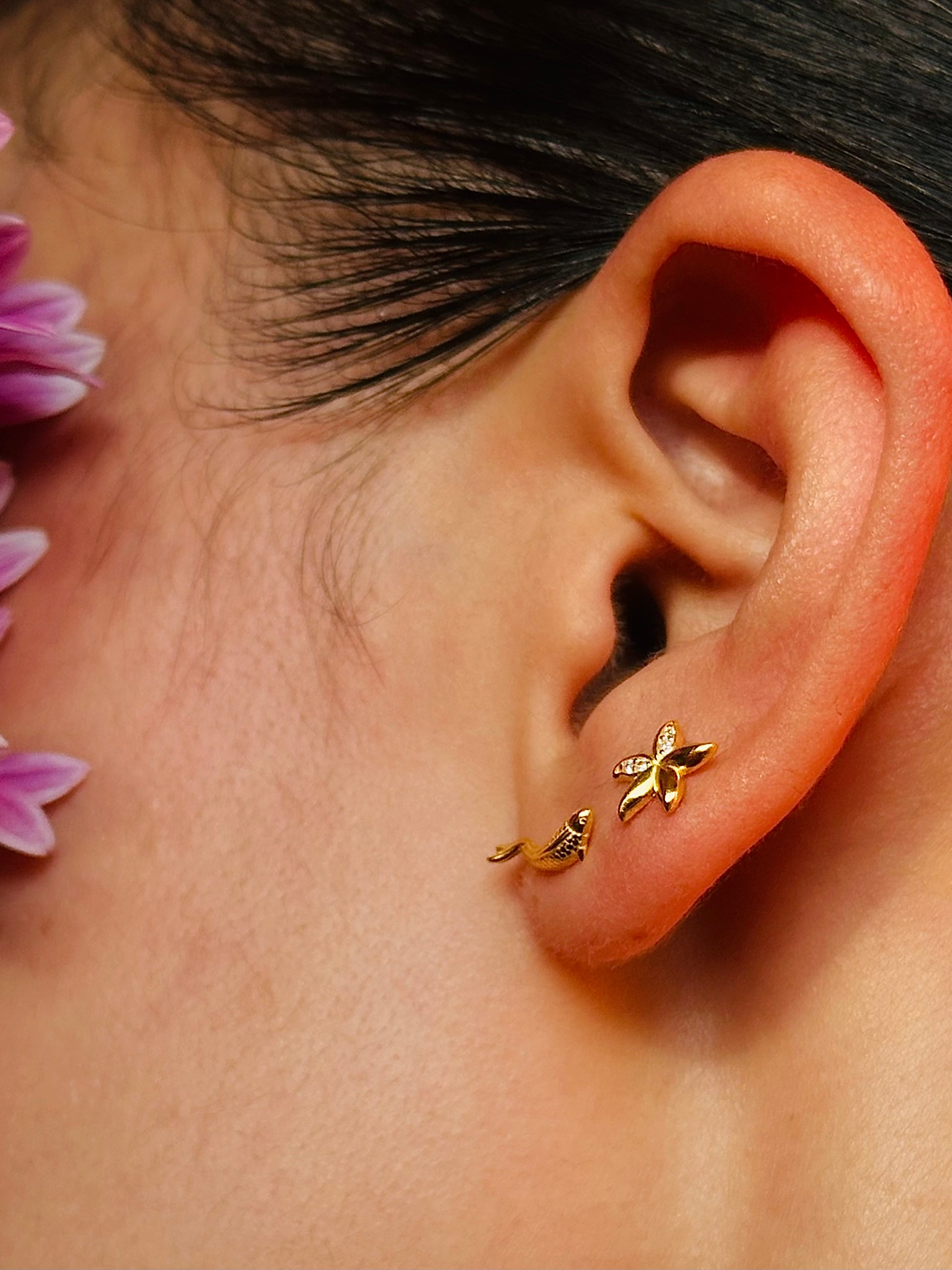 Gold-plated 925 sterling silver Bauhinia Blossom Flatback Earring
