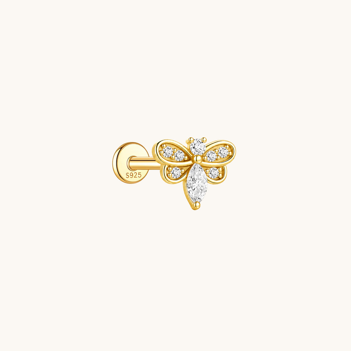 Gold-plated 925 sterling silver Honeybee Brilliance Flatback Earring 8mm
