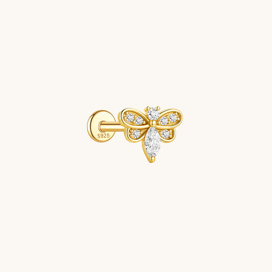 Gold-plated 925 sterling silver Honeybee Brilliance Flatback Earring 8mm